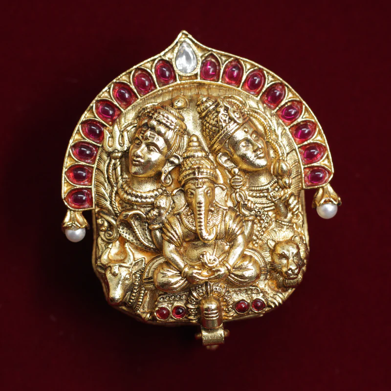 Premium Antique Divine Ganesha Shiva Parvathi Kumkum Box